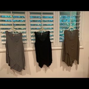 3 xcvi sleeveless tops.  Black and grey are a small and olive is a medium.